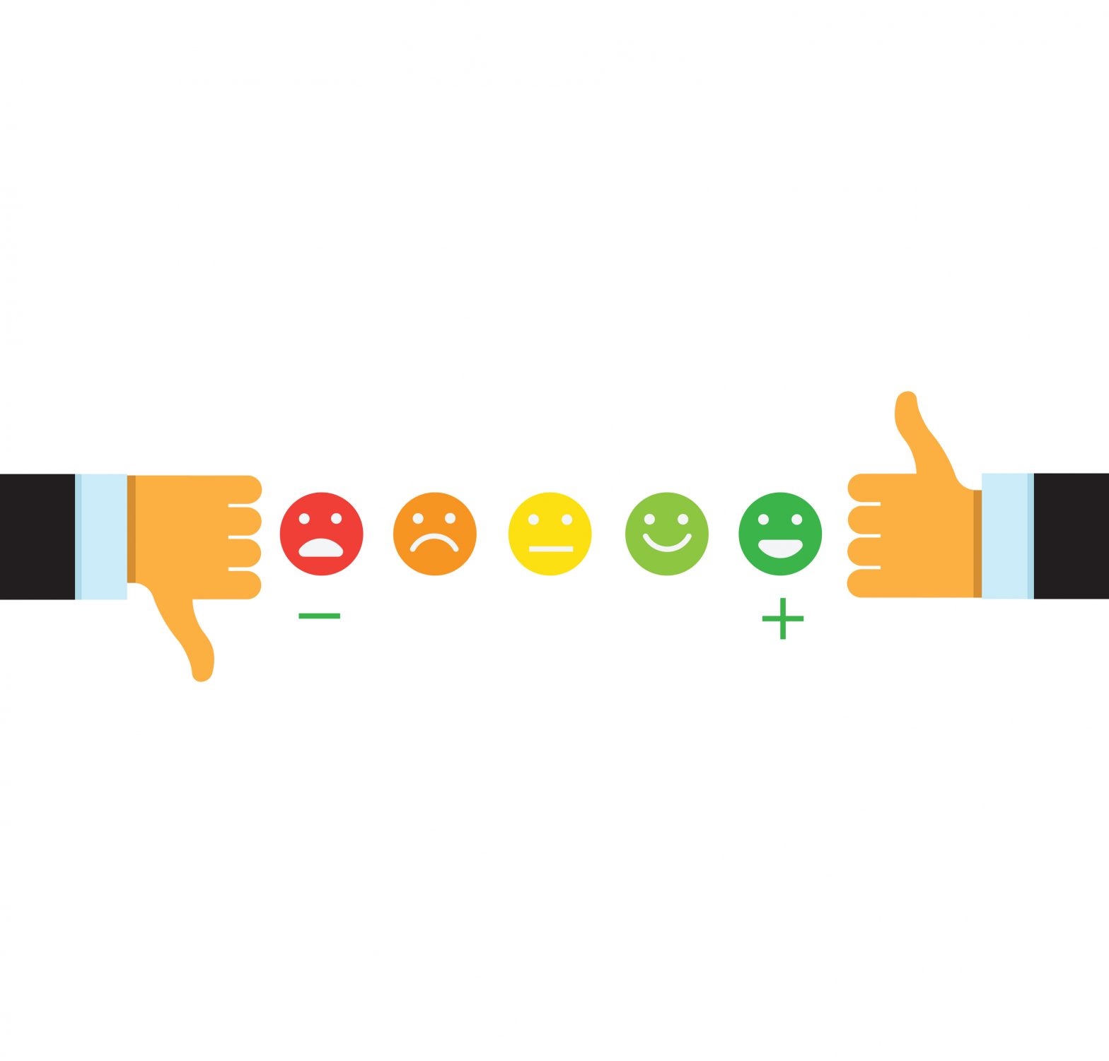 Feedback concept design, emotions scale background and banner. Customer vector rating.Positive feedback customer service concept.Flat vector style.Businessman hand